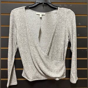 Express One Eleven Grey Ribbed Wrap Sweater Size M
